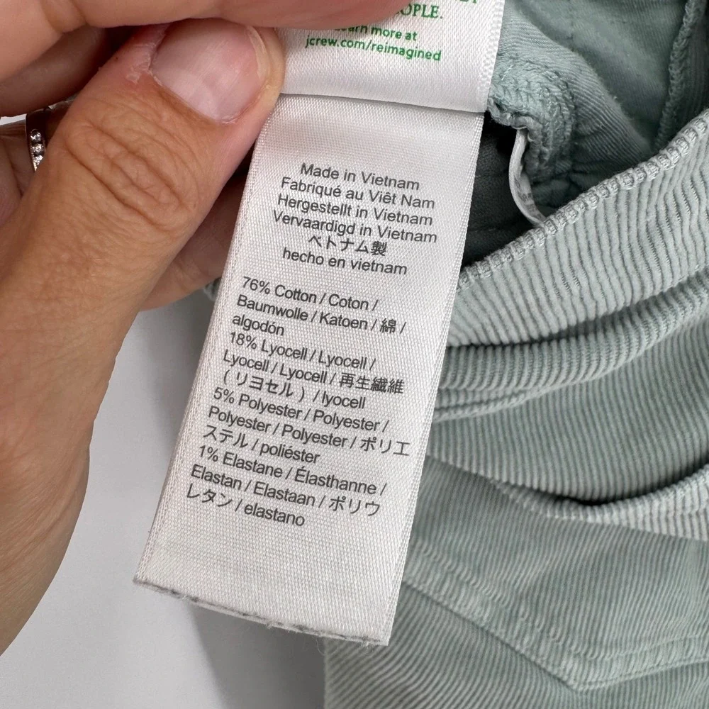 J.‎ Crew Vintage Sim-Straight Corduroy Pant Mint Green Size 32 Minimalist Preppy